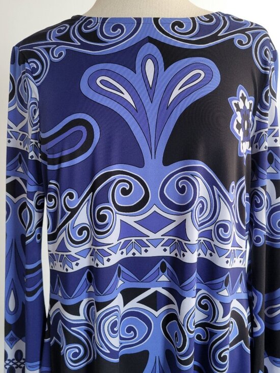 INC International Concepts Dresses & Skirts - INC International Concepts Long-Sleeve Paisley Blues Geometric Dress (Size: M)